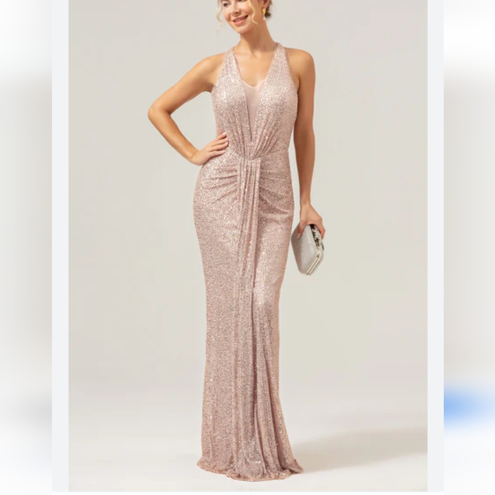 Sleeveless Sequin Maxi Dress in Rose Gold